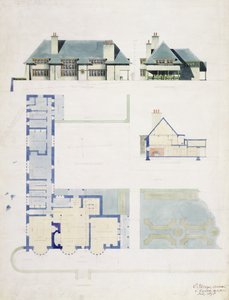 Foreslået design for Broad Leys, Windermere, for Arthur Currer Briggs Esq., 1898, (wc og blyant på papir)